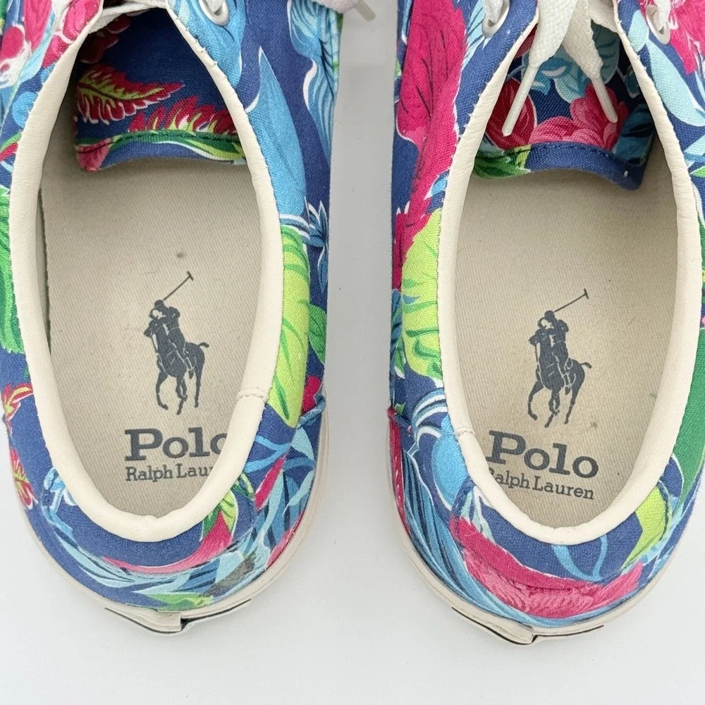 Polo Ralph Lauren Mens Keaton Pony 10 Blue Floral Tropical Canvas Sneakers 01087